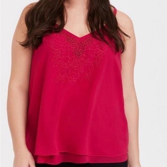 🌷Torrid Chiffon Embroidered Swing Cami Magenta Red 💙 - Picture 13 of 16